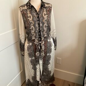 Julia Jordan Long Sleeve Paisley Dress - Black, Brown, Cream
